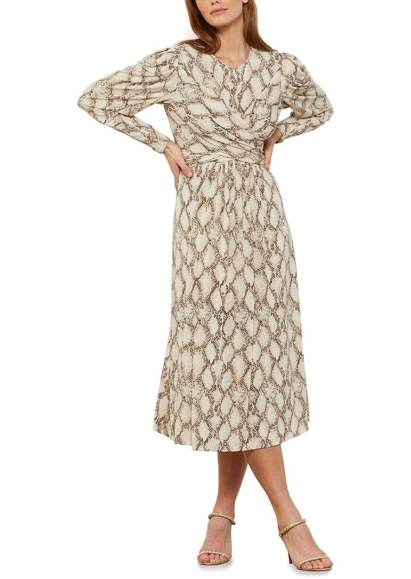 BCBG Max Azria Womens Faux Wrap Animal Print Wrap Dress