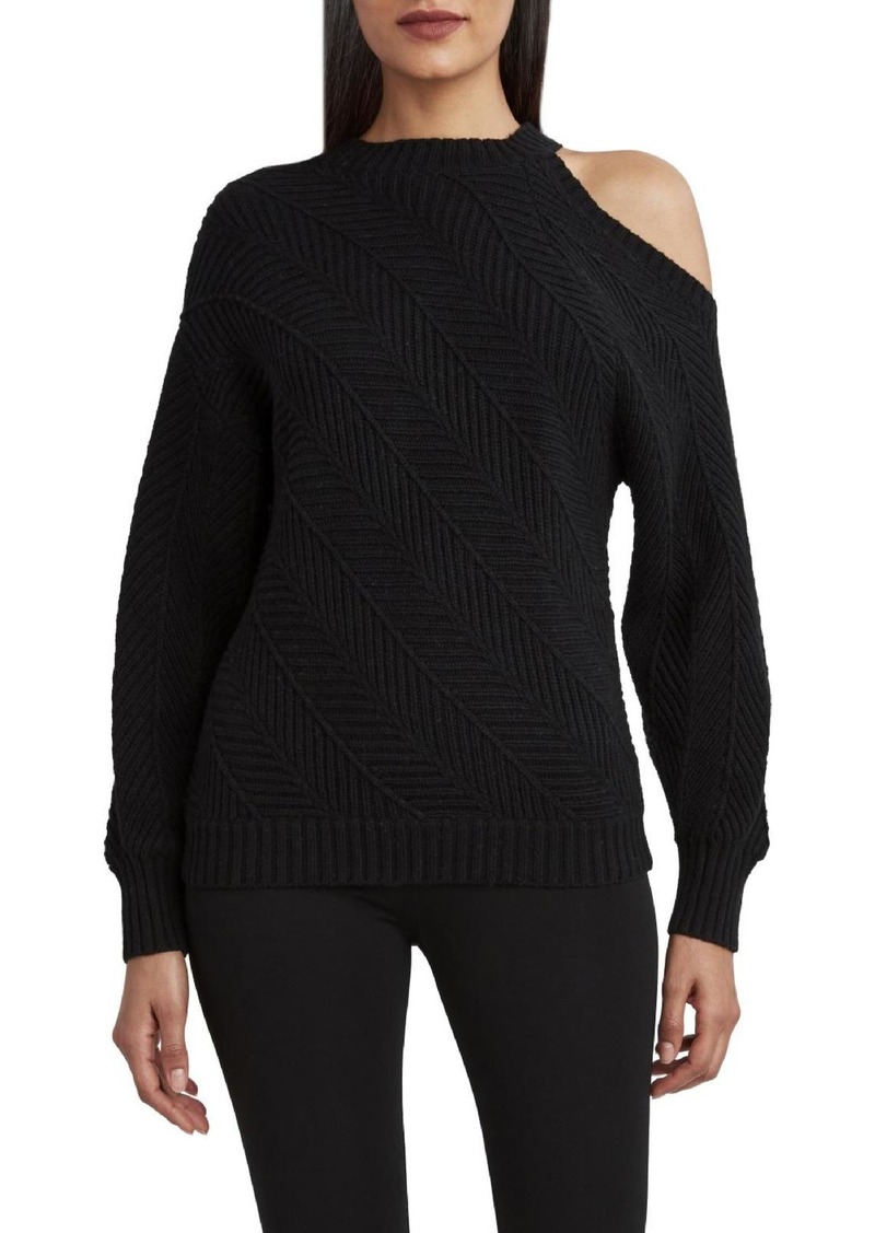 BCBG Max Azria Womens Knit Herringbone Funnel-Neck Sweater