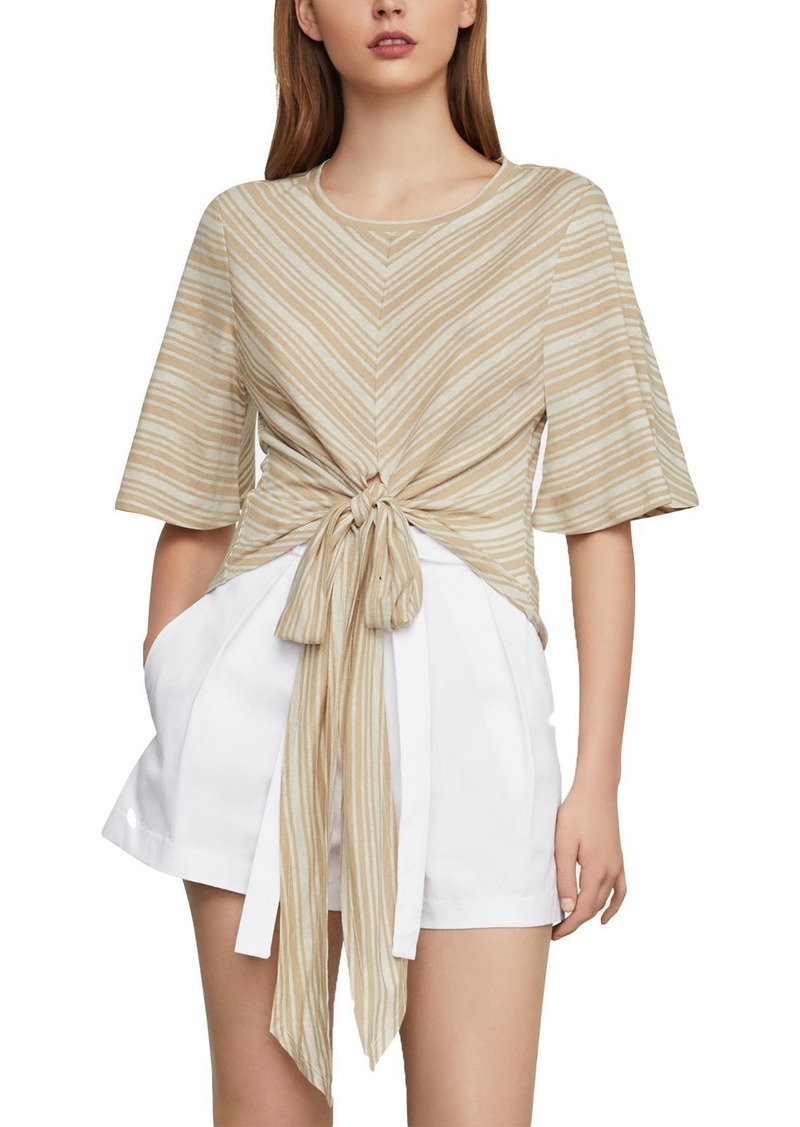 BCBG Max Azria Womens Linen Blend Striped Knit Top