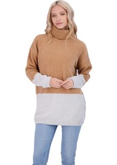 BCBG Max Azria Womens Turtleneck Colorblock Pullover Sweater
