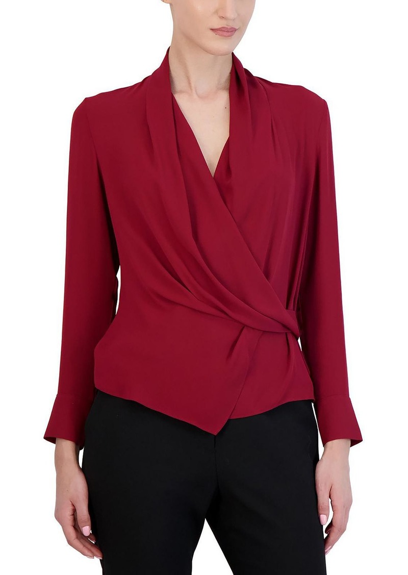 BCBG Max Azria Womens Woven Faux Wrap Wrap Top