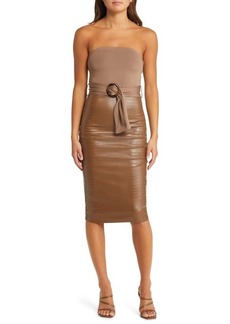 bebe Faux Leather Belted Strapless Dress