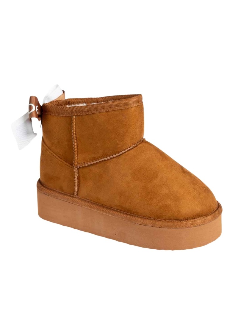 Bebe Little Girls Slanted Winter Boot With Bebe Bow - Cognac