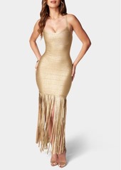 bebe Metallic Fringe Detail Bandage Body-Con Gown