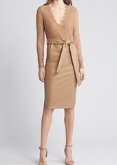 bebe Mixed Media Long Sleeve Lace & Faux Leather Dress