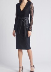bebe Mixed Media Long Sleeve Lace & Faux Leather Dress
