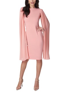 bebe Pleated Cape-Sleeve Fitted Midi Dress - Pink