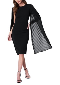 bebe Pleated Cape-Sleeve Fitted Midi Dress - Black