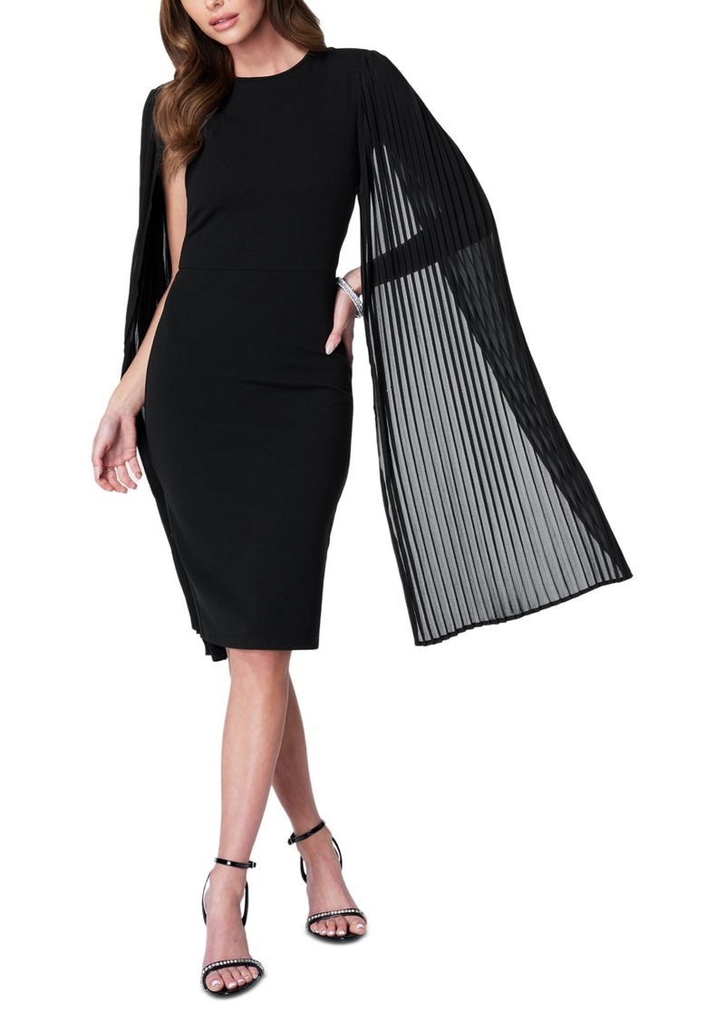 bebe Pleated Cape-Sleeve Fitted Midi Dress - Black