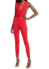 bebe Plunge Neck Knit Catsuit in Red at Nordstrom