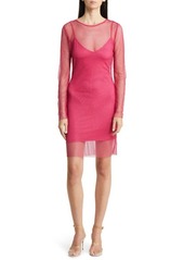 bebe Rhinestone Mesh Long Sleeve Cocktail Minidress