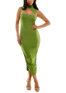 bebe Ruched Front-Cutout Mock-Neck Dress - Green