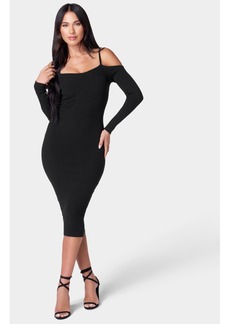 bebe Women's Cold Shoulder Midi Dress - Black