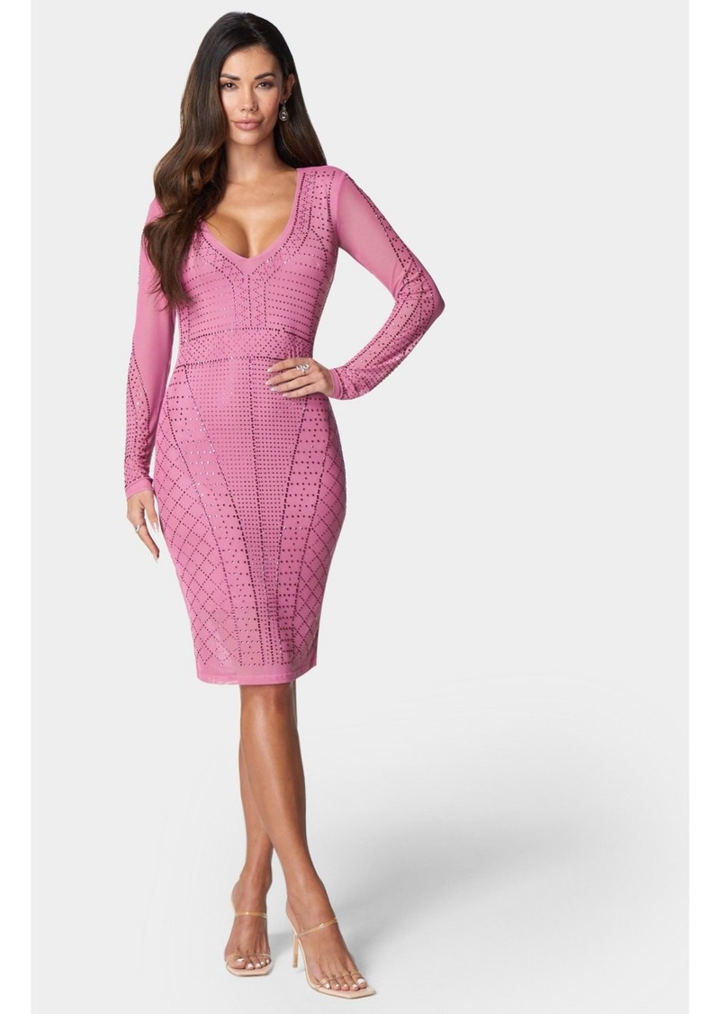 Bebe Women's Crystal Mesh Midi Dress - Pink