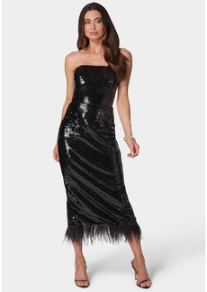 Bebe Women's Feather and Sequin Strapless Midi Dress - Black