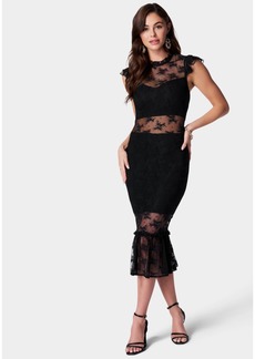 Bebe Women's Illusion Lace Midi Dress - Black