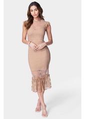 Bebe Women's Illusion Lace Midi Dress - Nude