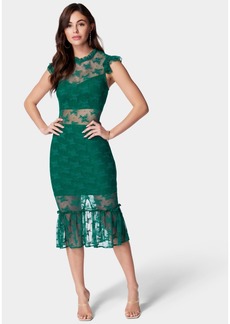 Bebe Women's Illusion Lace Midi Dress - Green