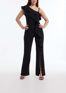 BEBE Women's Knit Crepe Cascade Wide Leg Jumpsuit