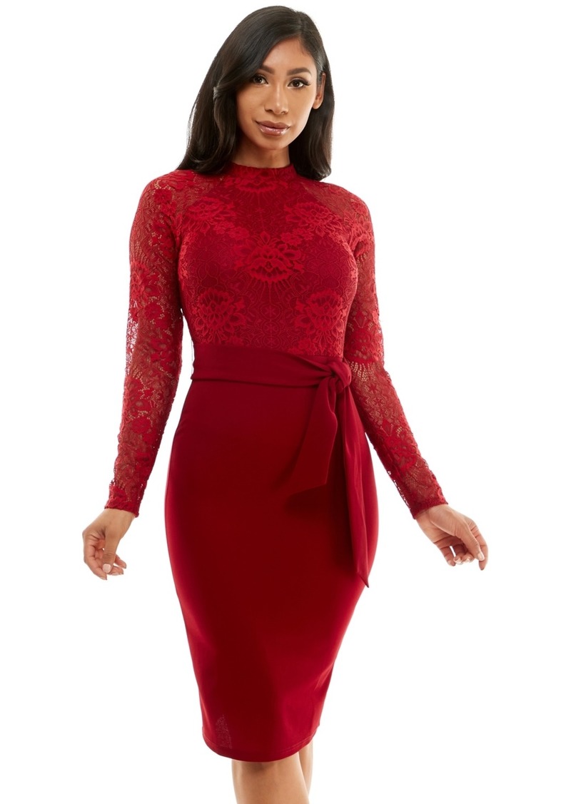 Bebe Women's Lace Bodice Pencil Dress - Dark red