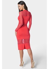 Bebe Women's Lace Inset Midi Dress - Red