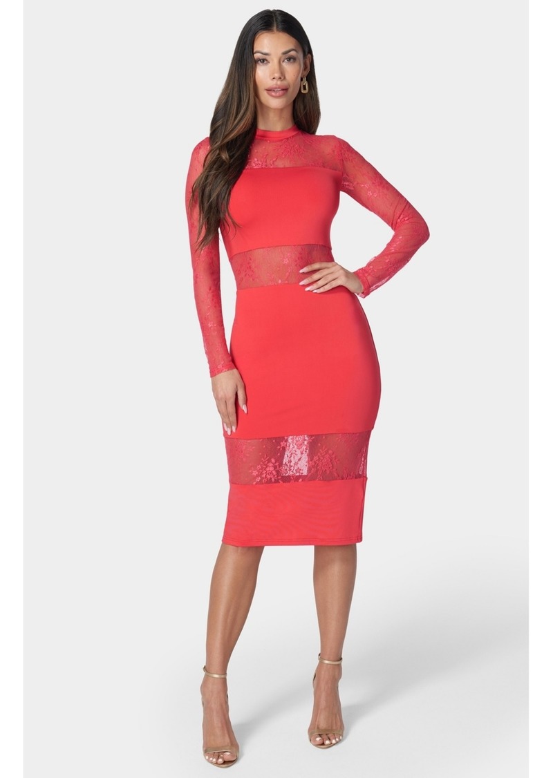 Bebe Women's Lace Inset Midi Dress - Red