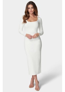 Bebe Women's Long Sleeve Square Neck Rib Maxi Dress - White