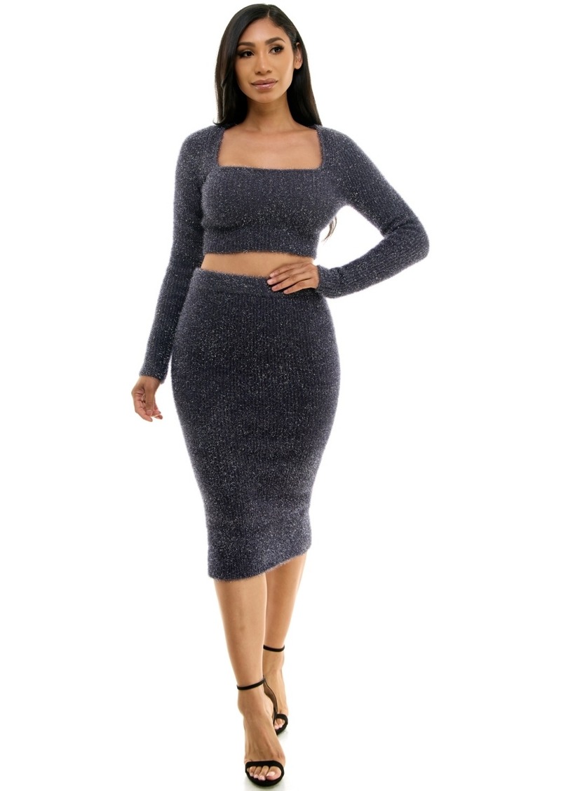 Bebe Women's Lurex Eyelash Sweater Set 2piece dress - Gunmetal