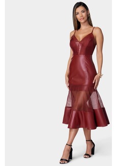 Bebe Women's Mesh And Faux Leather Dress - Wine