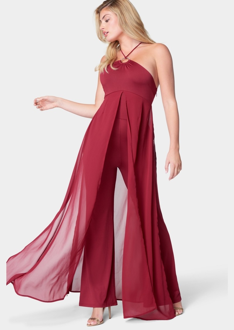 Bebe Women's Overlay Halter Jumpsuit - Wine