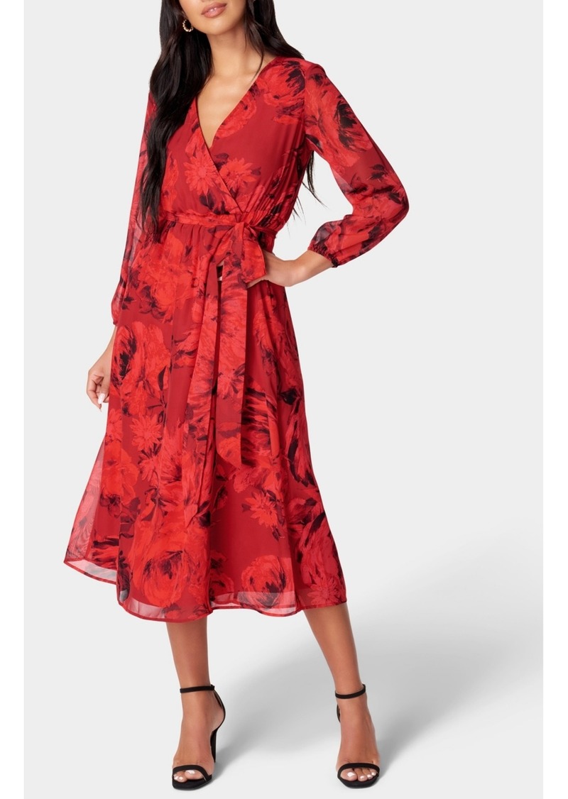 bebe Women's Printed Wrap Midi Dress - Red