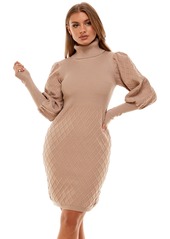 Bebe Women's Puff Sleeve Quilted Sweater Dress - Orchid