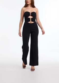 BEBE Women's Ring Detail Wide Leg Knit Crepe with Satin Combo Jumpsuit