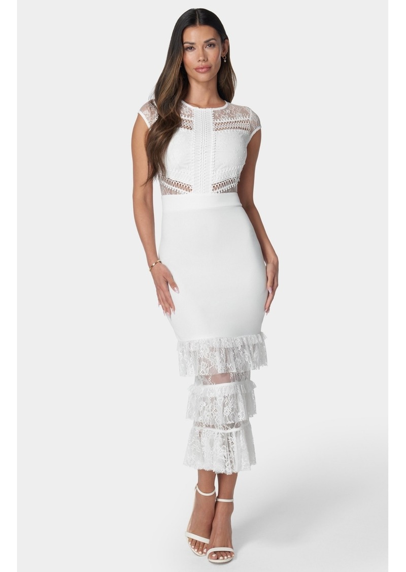 Bebe Women's Tiered Lace Midi Dress - Ivory