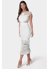 Bebe Women's Tiered Lace Midi Dress - Ivory