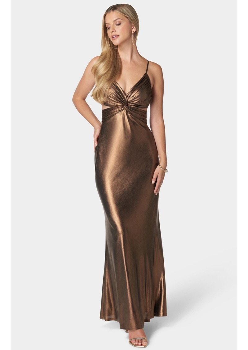 Bebe Women's Twist Bodice Metallic Gown - Chocolate