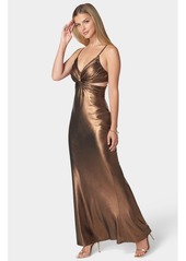 Bebe Women's Twist Bodice Metallic Gown - Chocolate