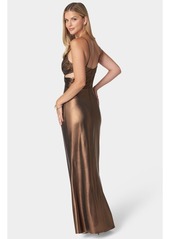 Bebe Women's Twist Bodice Metallic Gown - Chocolate