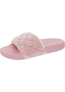bebe Faryn Womens Faux Fur Slides Slide Sandals