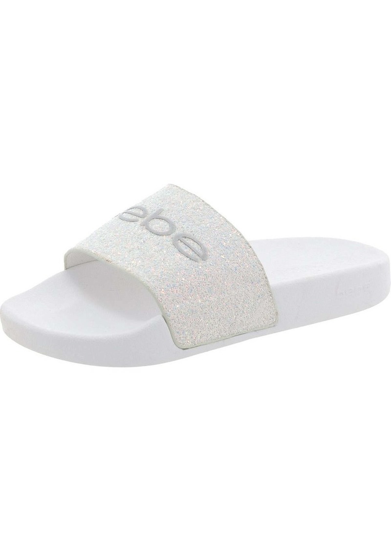 bebe Fraida Womens Glitter Logo Slide Sandals