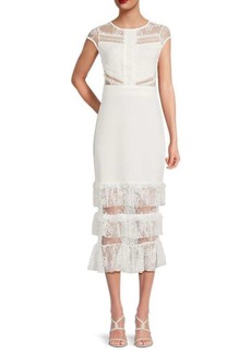 bebe Tiered Lace Midi Sheath Dress