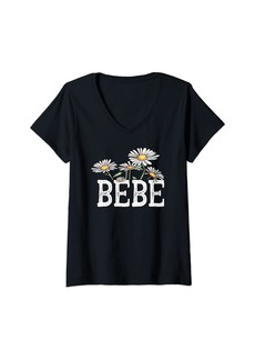 Womens Bebe Floral Chamomile Design Mother's Day Gifts Bebe V-Neck T-Shirt