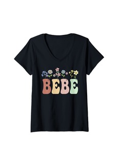 Womens Bebe Gifts Women Wildflower Floral Design Bebe V-Neck T-Shirt