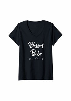 Womens Bebe Shirt Gift: Blessed Bebe V-Neck T-Shirt