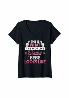Womens Bebe Shirt Gift: World's Greatest Bebe V-Neck T-Shirt
