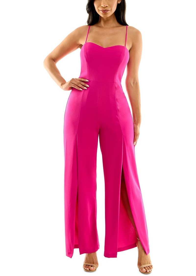 bebe Womens Leg Slit Sweetheart Neckline Jumpsuit