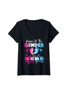 Womens Pink Or Blue Bebe Loves You Keeper of the Gender Grandma V-Neck T-Shirt