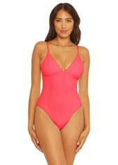 Becca by Rebecca Virtue Women's Standard Moon Ridge One Piece Swimsuit Plunging V-Neckline Bathing Suits