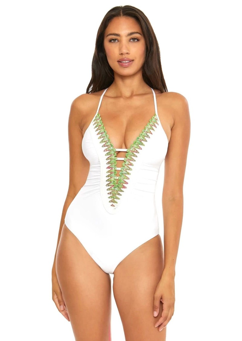 Becca by Rebecca Virtue Women's Standard Layla One Piece Swimsuit Plunge Neck Bathing Suits
