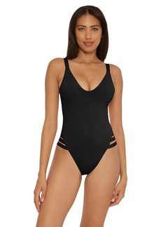 BECCA Women's Standard Color Code High Leg One Piece Swimsuit Scoop Neck Bathing Suits